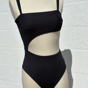 Black Ribbed Cutout Swimsuit